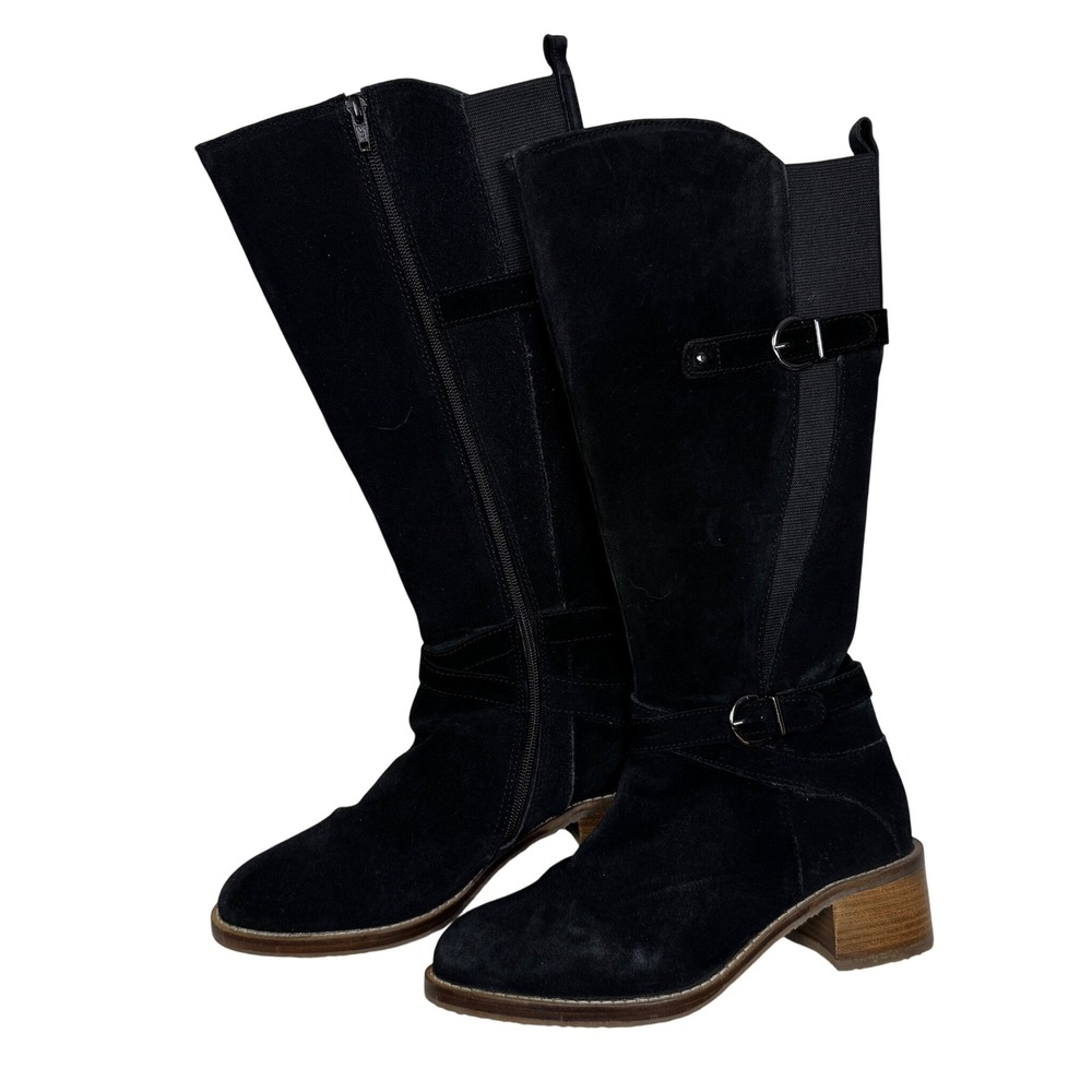 Vintage Foundry Co Black Suede Tall Boots VFL341 Buckle Block Heel Womens 9